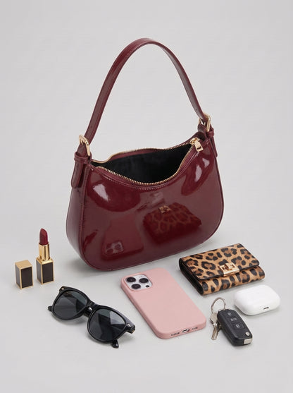 Burgundy Patent Leather Shoulder Bag