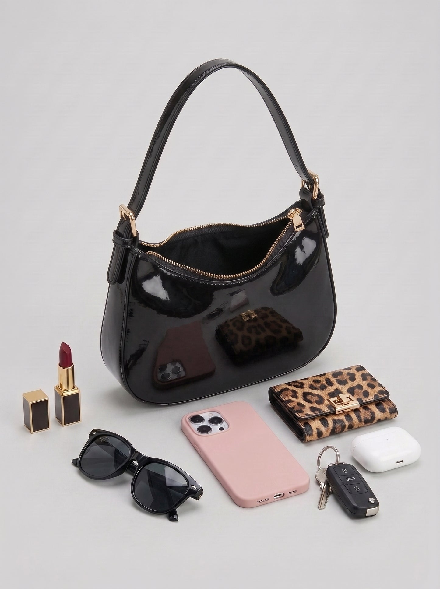 Burgundy Patent Leather Shoulder Bag
